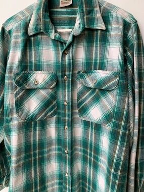 Five brother Green & White Plaid Casual Button-Down Shirt workwear large tall